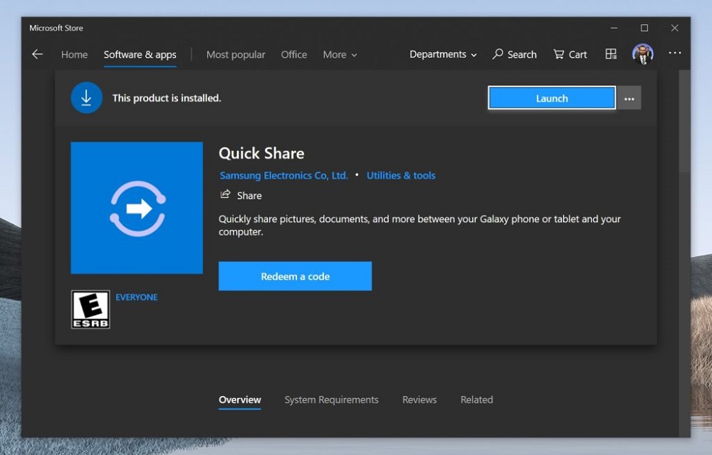 Samsung Quick Share Windows 10 Microsoft Store