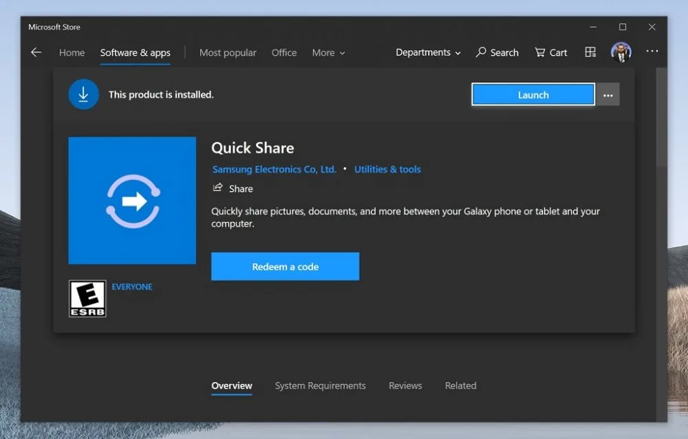 Samsung Quick Share Windows 10 Microsoft Store