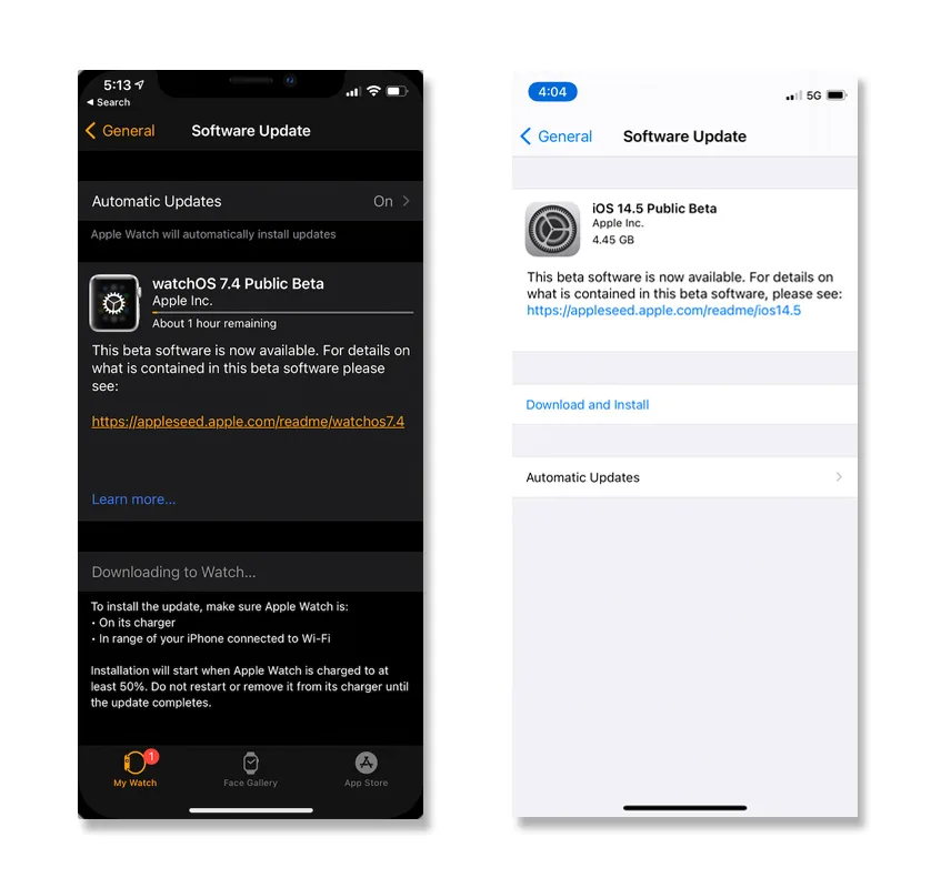 iOS iPadOS 14.5 Beta Available WatchOS 7.4