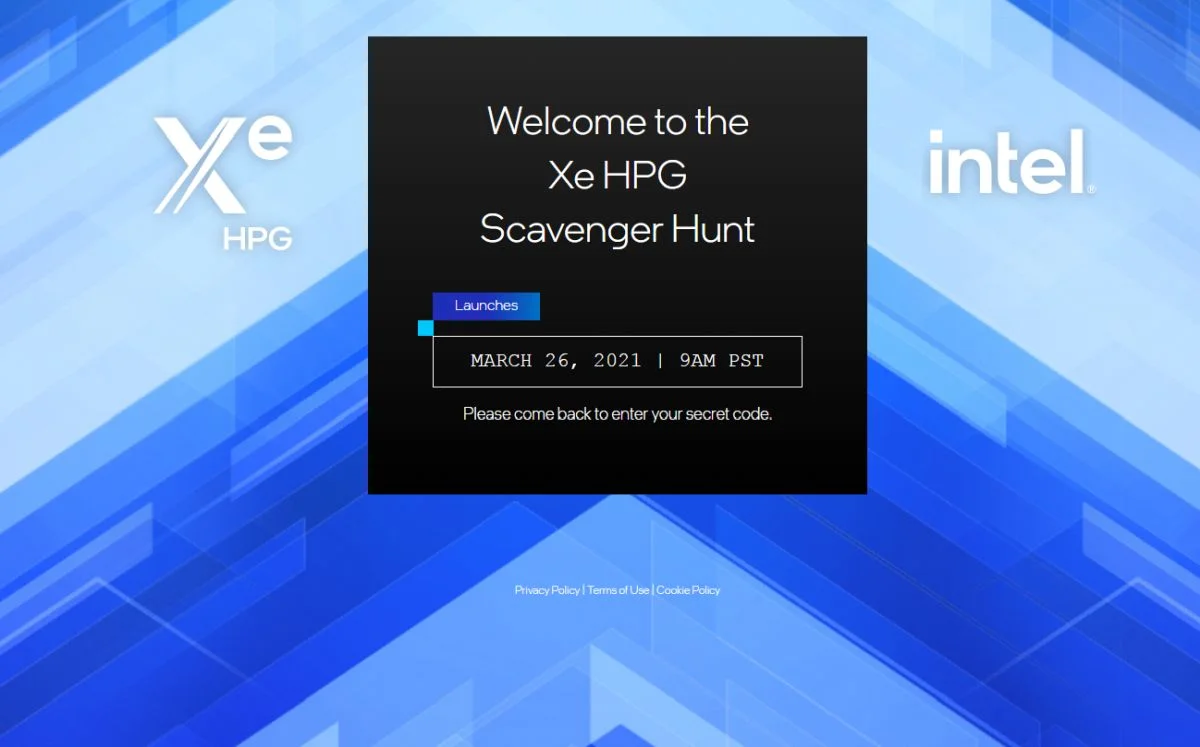 Intel Xe HPG Scavenger Hunt landing page