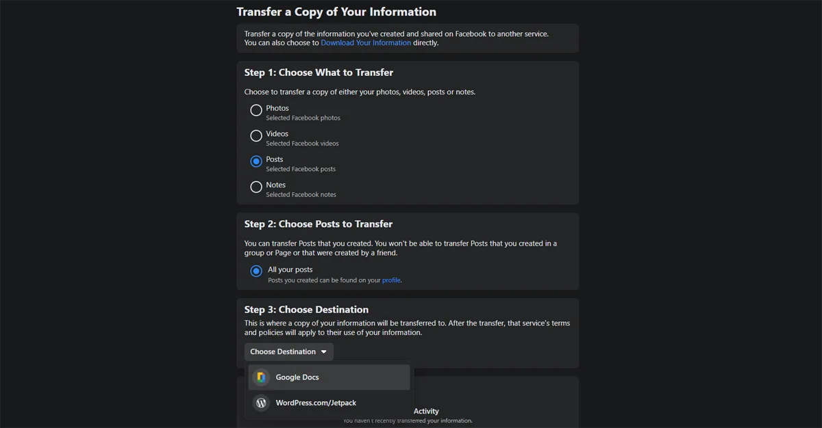 Facebook Data Transfer Too Share Posts To Other Platforms