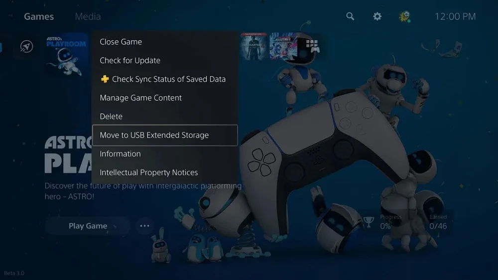 PS5 update move to usb storage