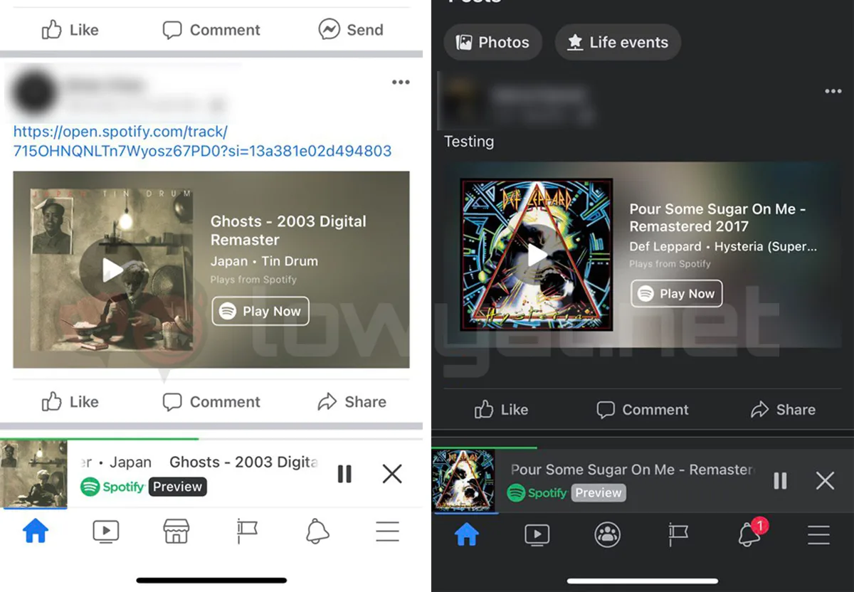 Spotify Facebook Miniplayer feature