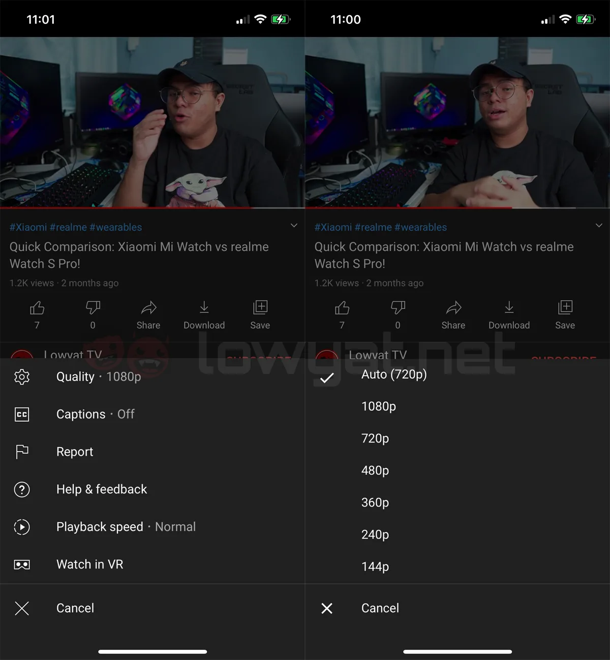 YouTube video quality options data friendly