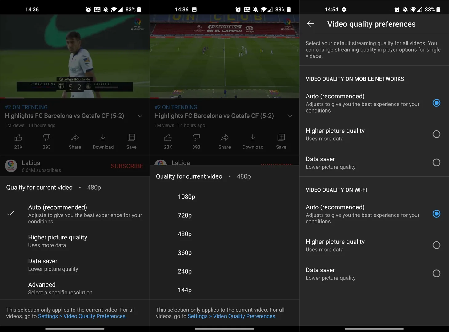 YouTube video quality options data friendly 3