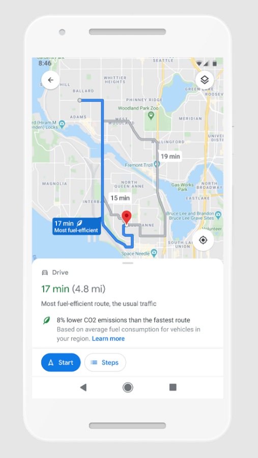 google maps 1 eco friendly routes