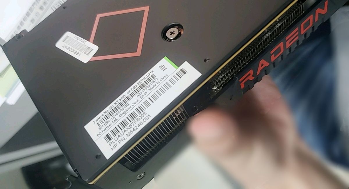 AMD Radeon RX 6600XT label partial reveal
