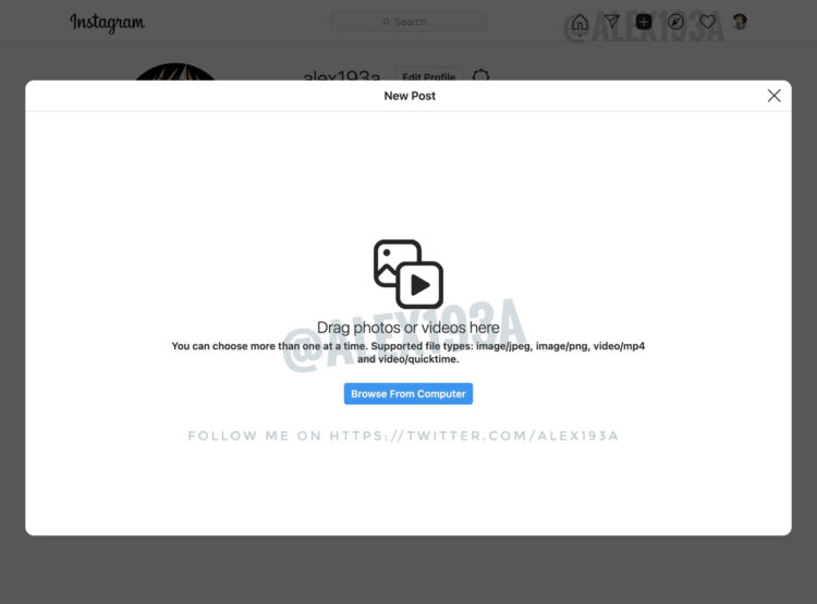 Instagram Desktop Website Image Upload Feature