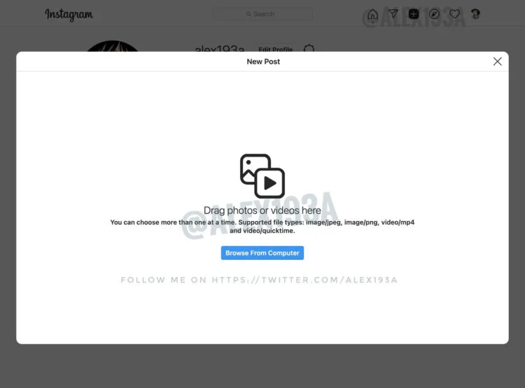 Instagram Desktop Website Image Upload Feature