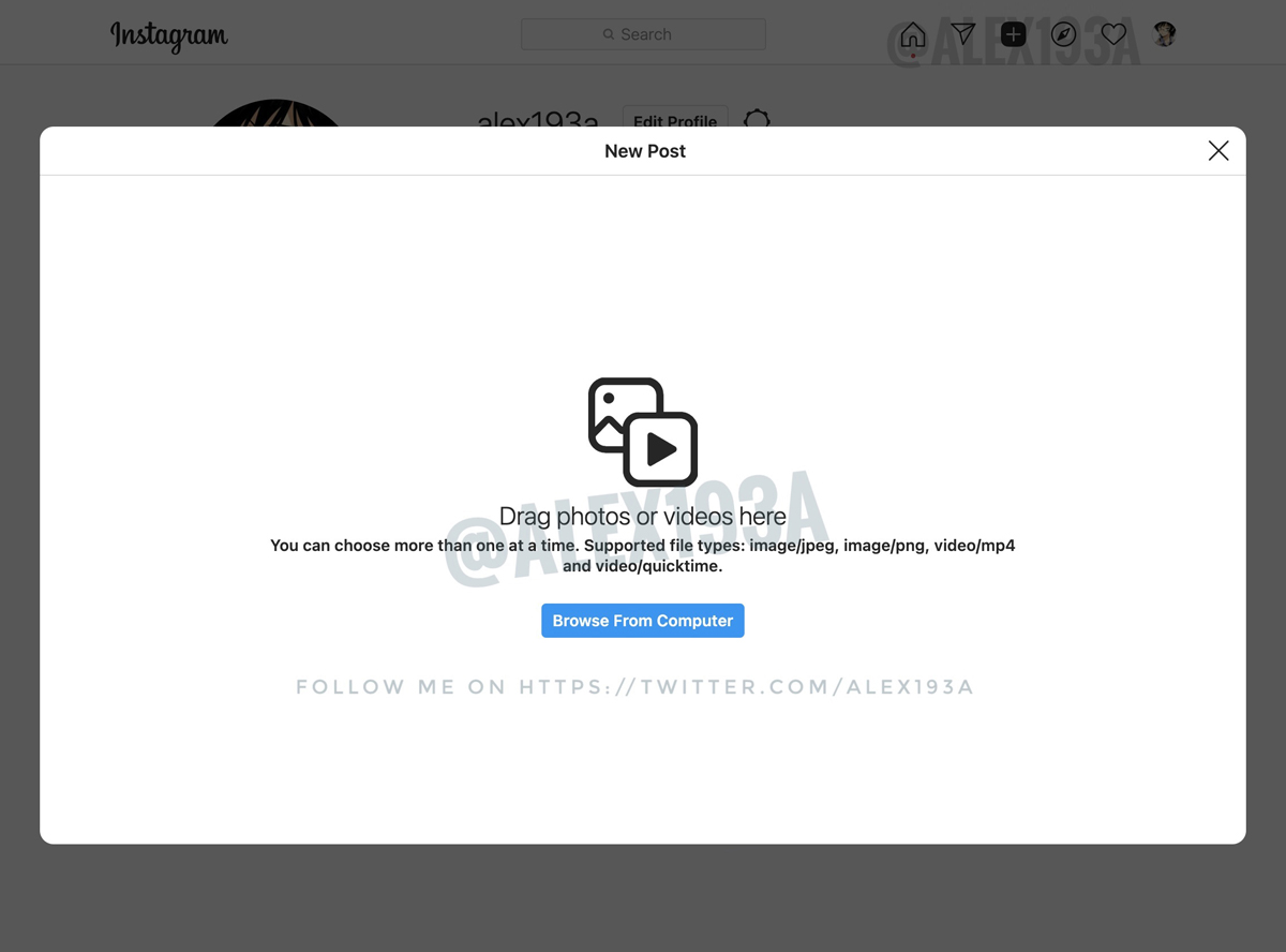 Instagram Desktop Website Image Upload Feature