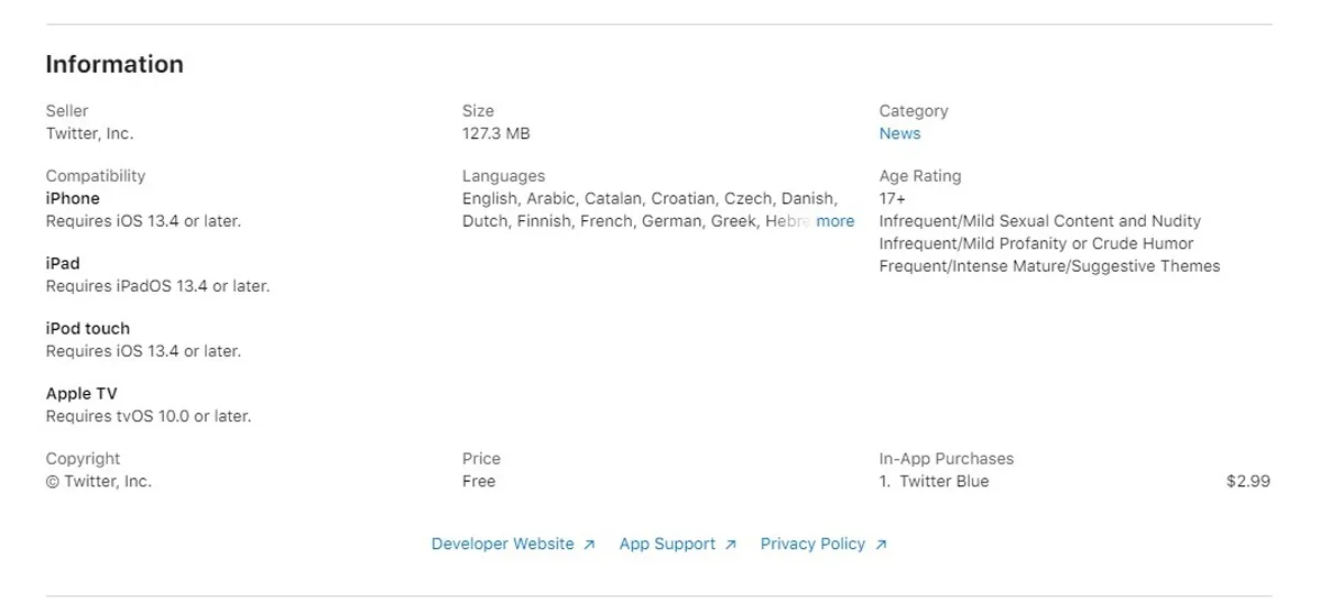 Twitter Blue premium subscription App Store