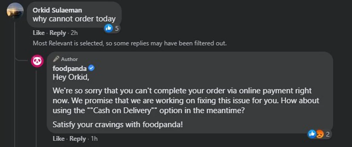 Foodpanda payment service issues