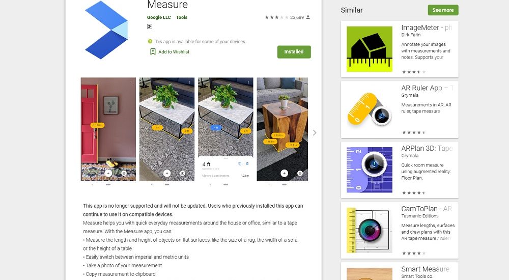 Measure AR Google Play Store