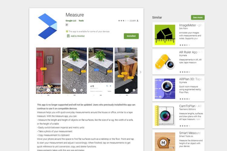 Measure AR Google Play Store