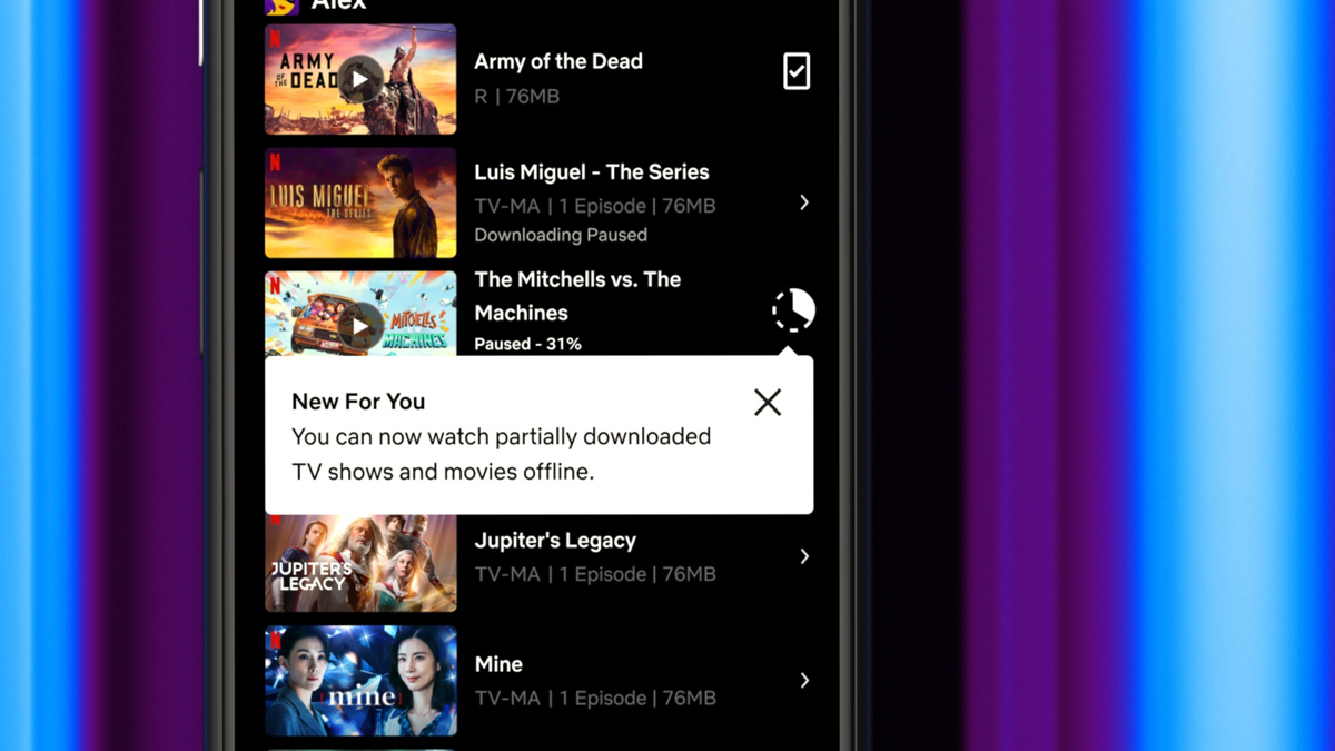 Netflix watch partially downloaded incomplete content feature Android