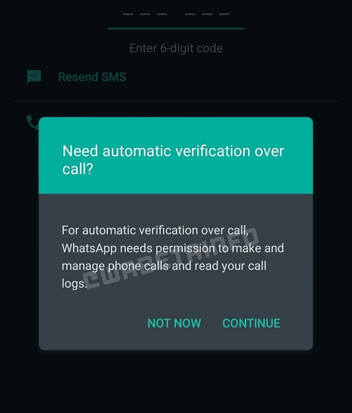 WhatsApp flash call permissions