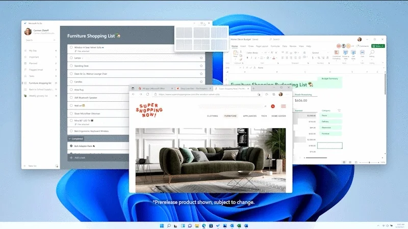 Windows 11 Preview snap menu
