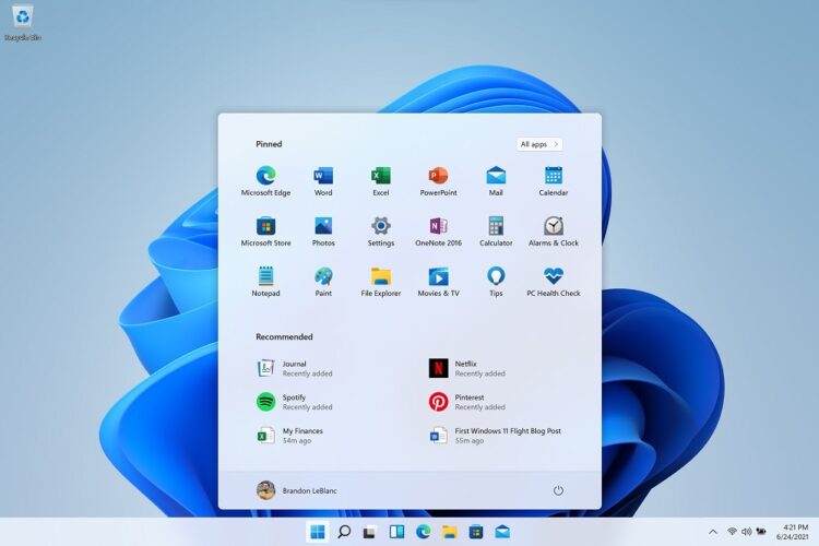 Windows 11 preview start menu