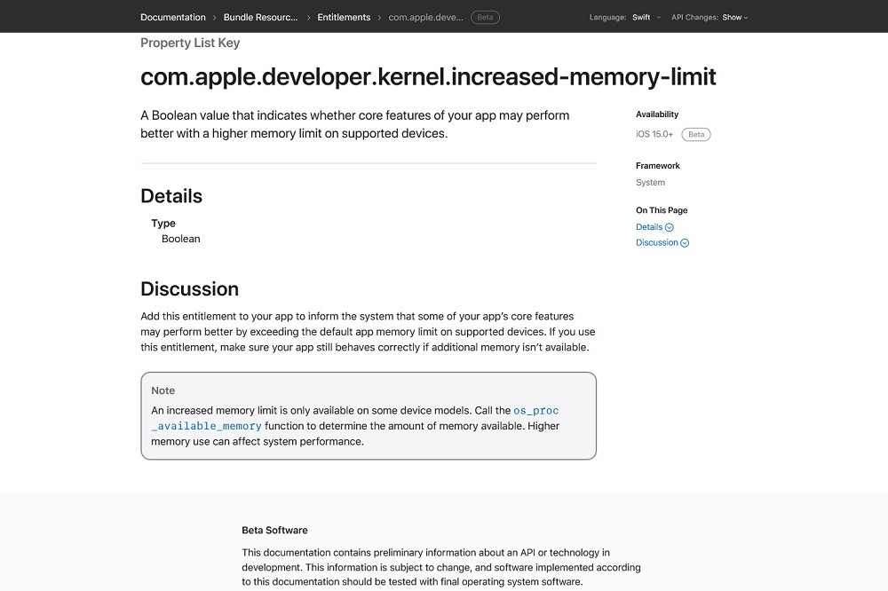 apple developer kernel increased-memory-limit