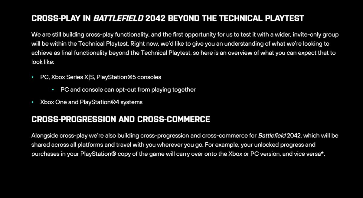 Beta de Battlefield 2042 não terá crossplay entre consoles