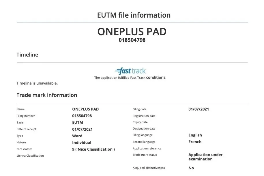OnePlus Pad EUIPO
