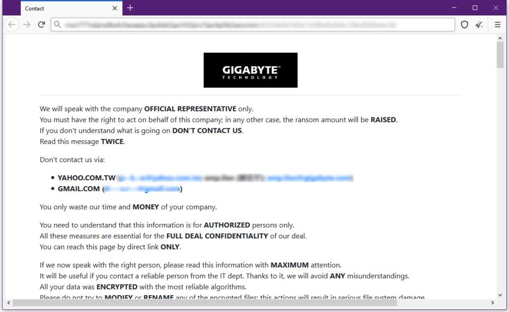 Gigabyte hacked servers ransom 1