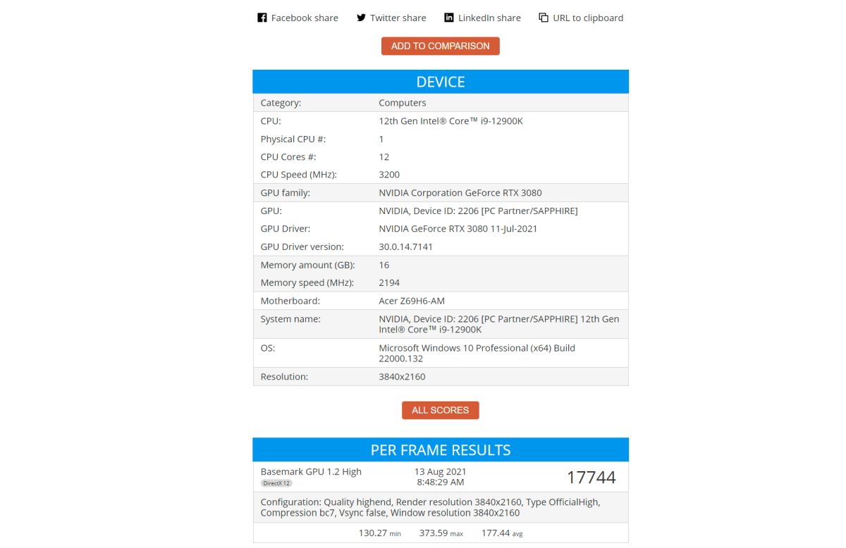 Intel Core i9 12900K basemark results