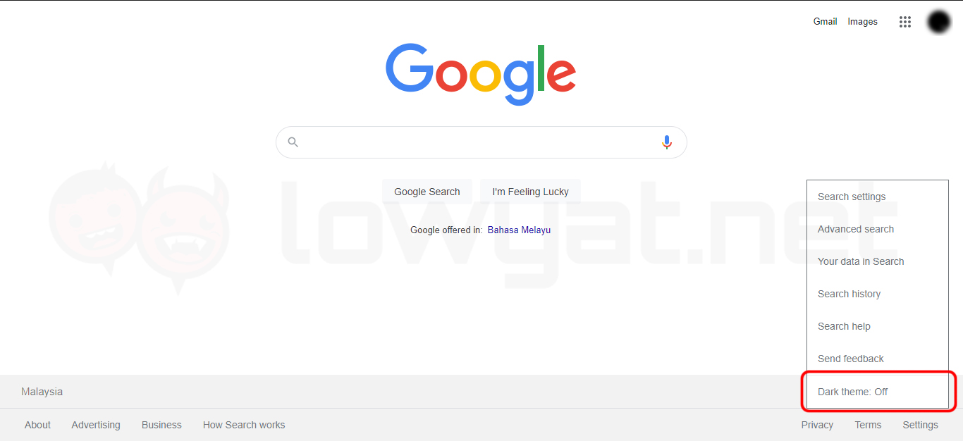 Google Search desktop Dark Theme