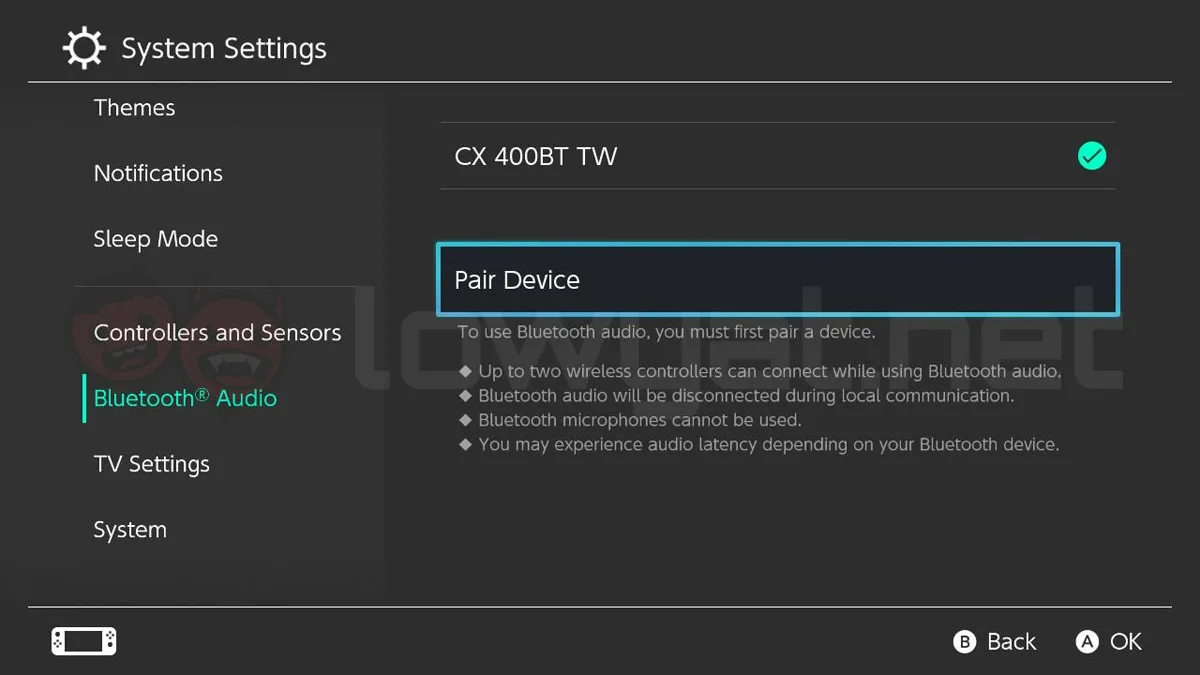 Nintendo Switch Bluetooth audio device firmware update