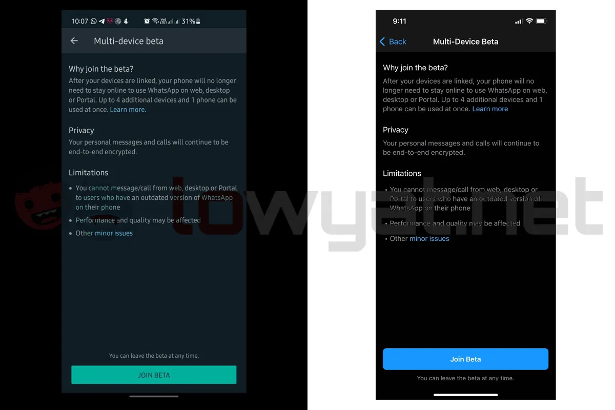WhatsApp Multi-Device feature beta Android iOS 8