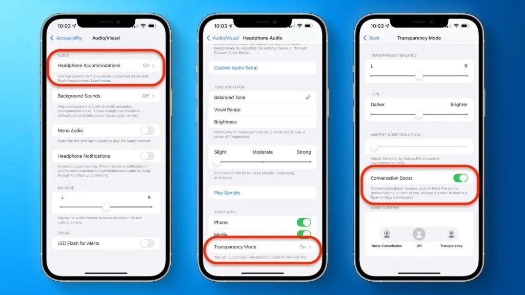 AirPods Pro Conversation Boost menu