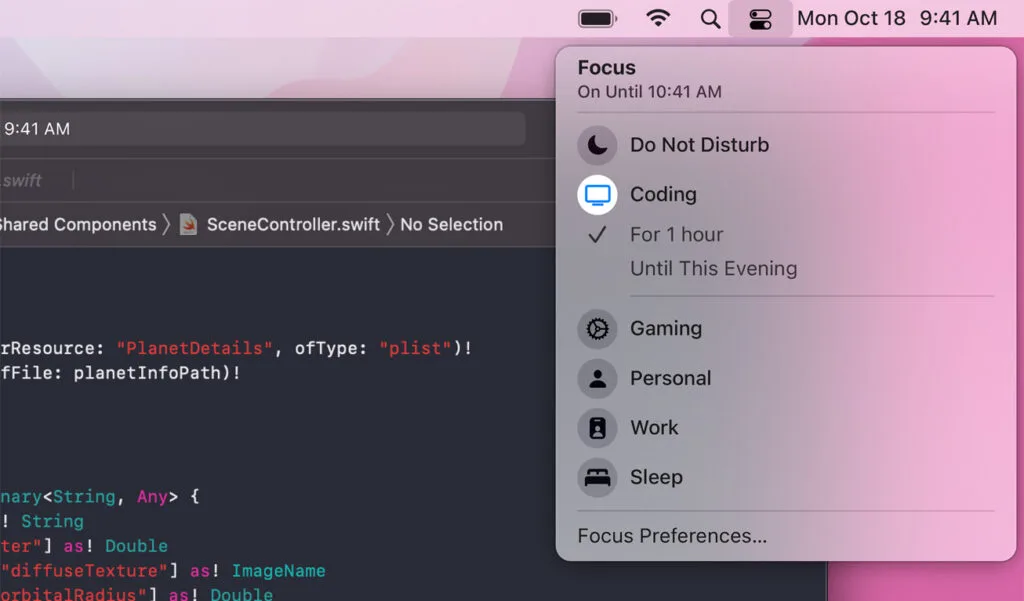 Apple macOS Monterey focus mode