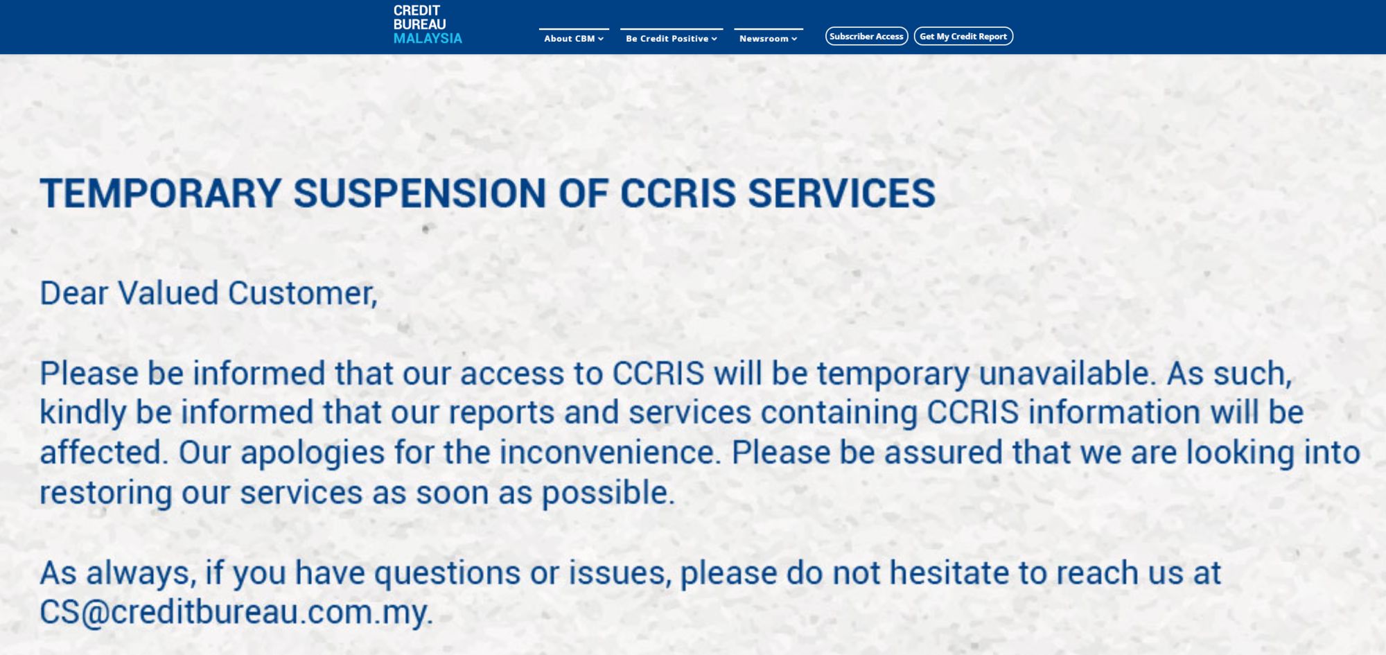 CCRIS suspension