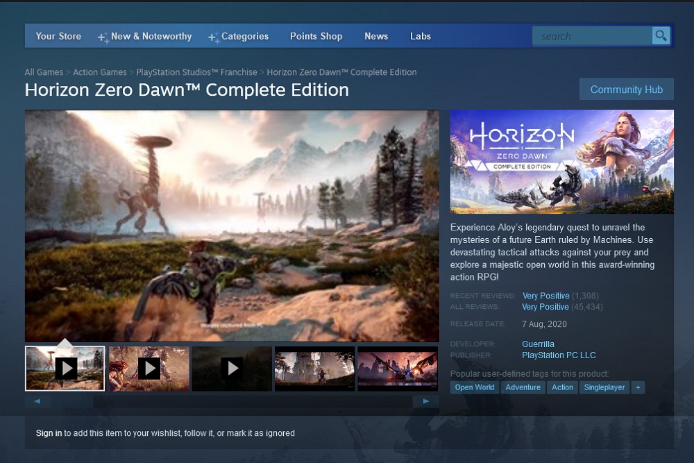 Horizon Zero Dawn Steam PlayStation PC LLC
