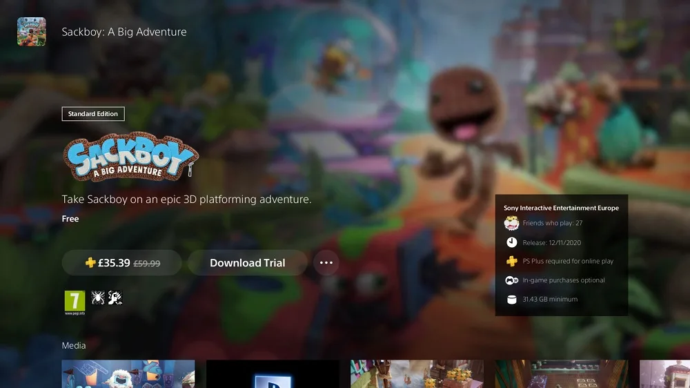 Sackboy PSN trial UK