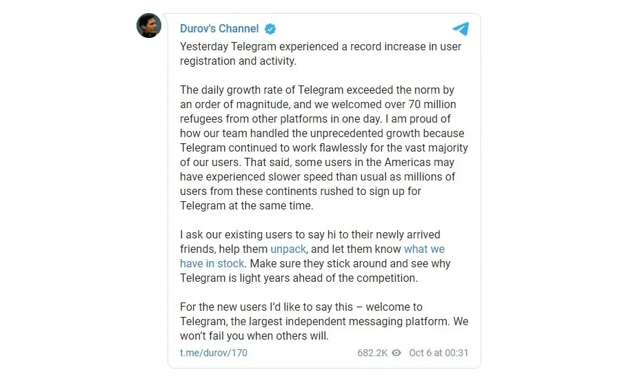 telegram users facebook outage