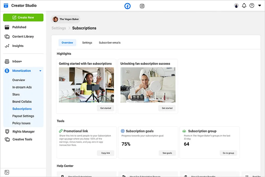 Facebook subscriptions Promotional Link in Creator Studio avoid fees