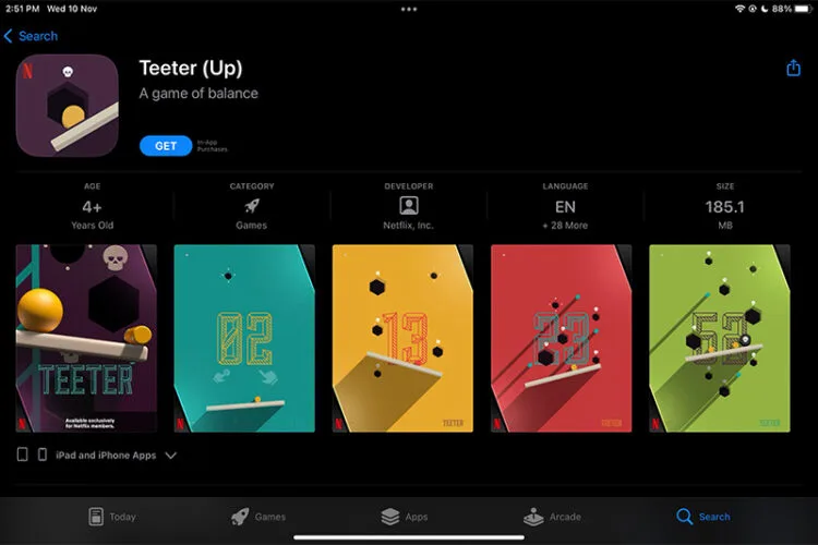 Netflix Games ipad teeter up