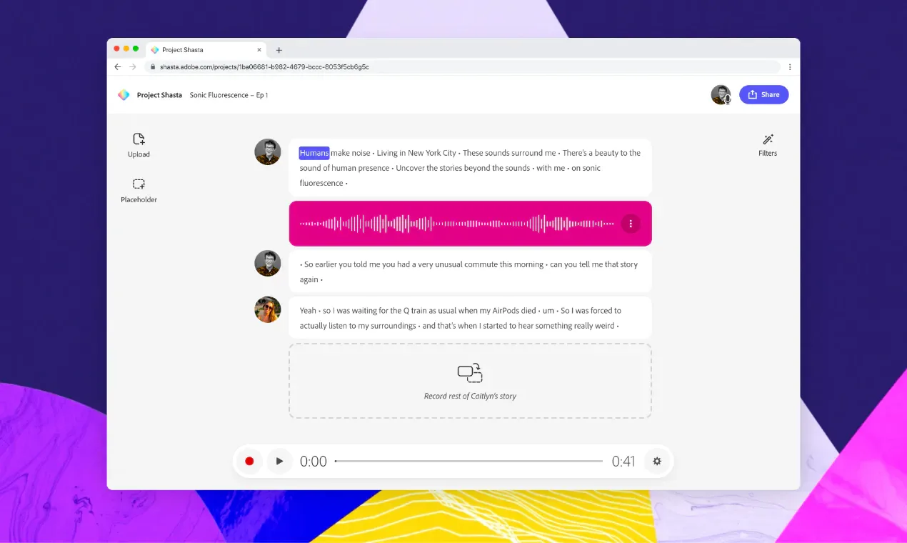 Adobe Project Shasta remote recording