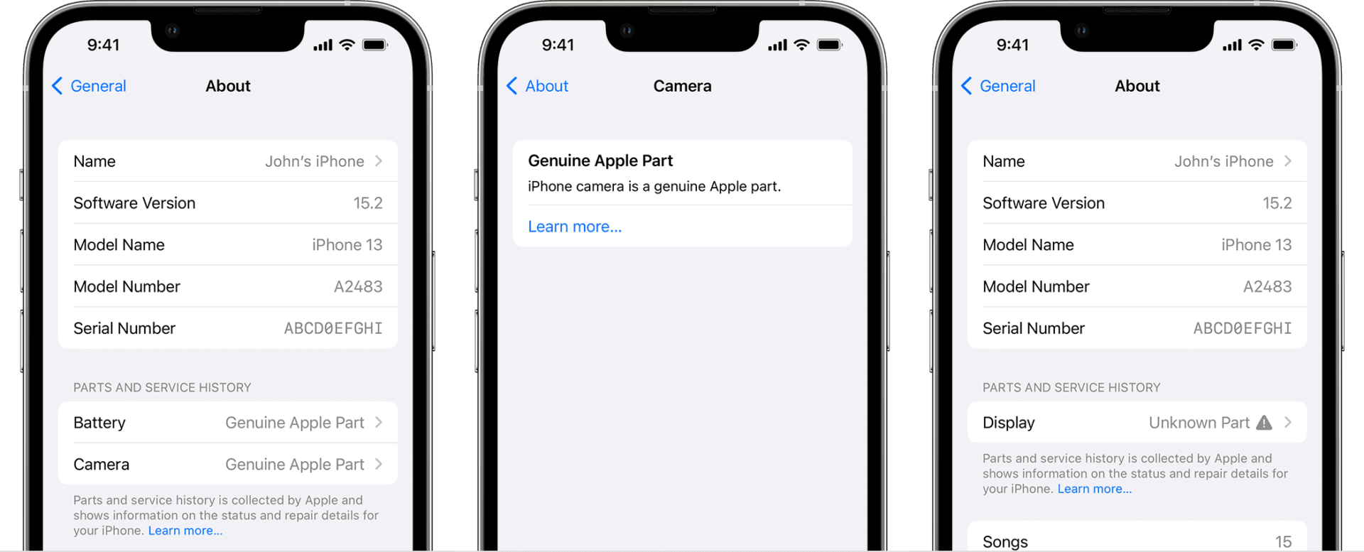 iphone ios 15.2 parts and service history