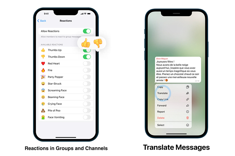 telegram translate reaction