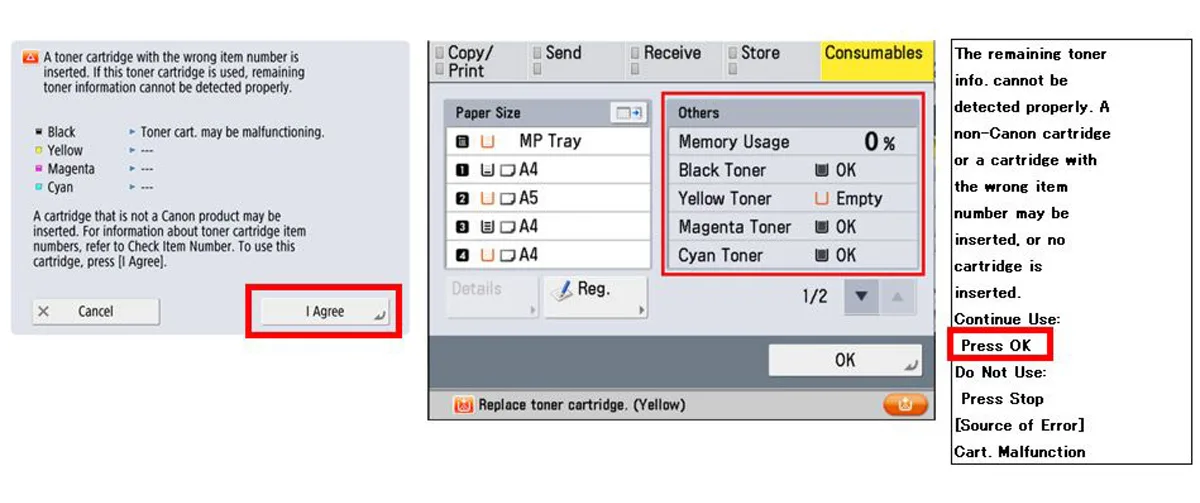 Canon DRM feature chip shortage printer toner