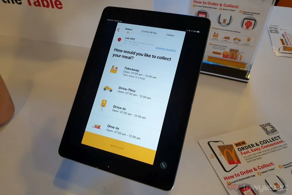 McDonald's app Order & Collect four options 3