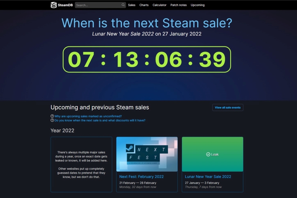 Vente du Nouvel An lunaire Steam 2022 SteamDB