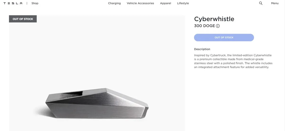 Tesla Dogecoin payment cryptocurrency merchandise