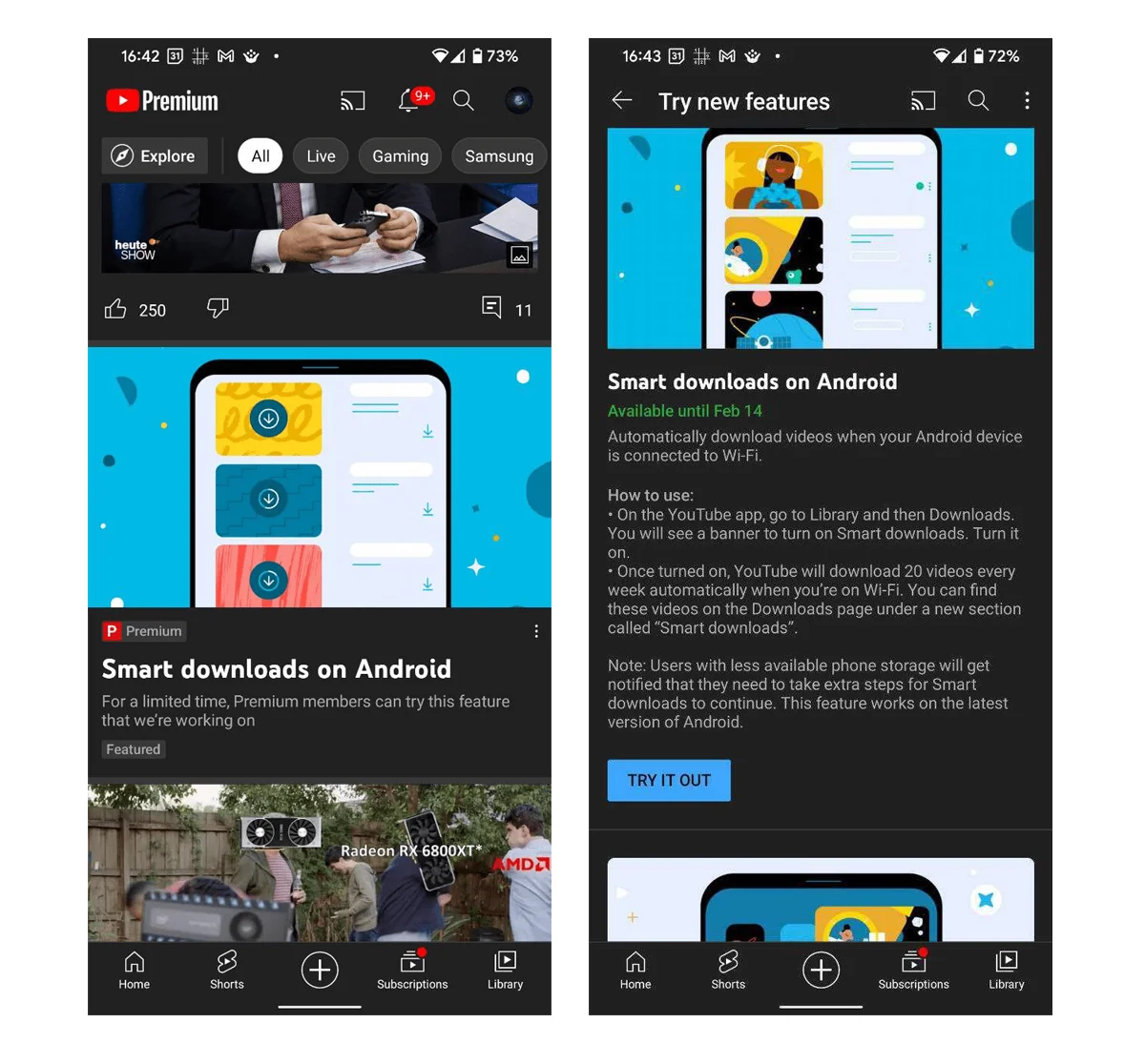YouTube Smart Downloads Feature Testing Android Europe