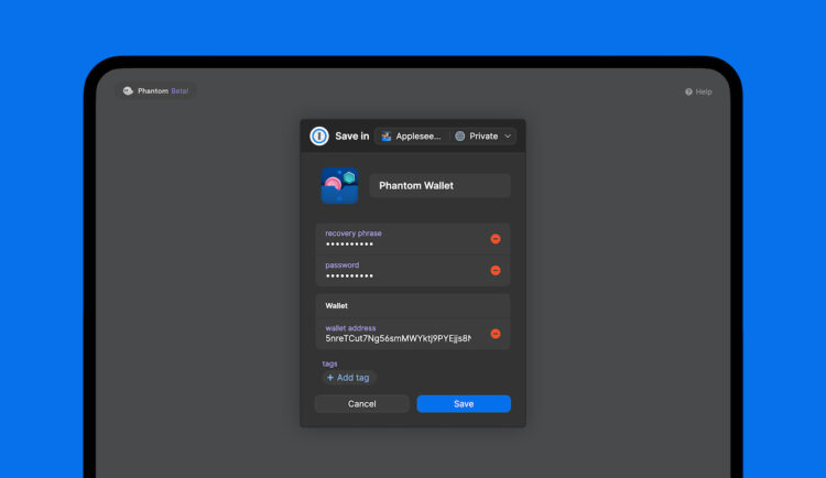 1password crypto wallet phantom