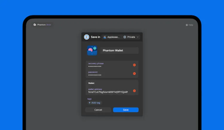 1password crypto wallet phantom