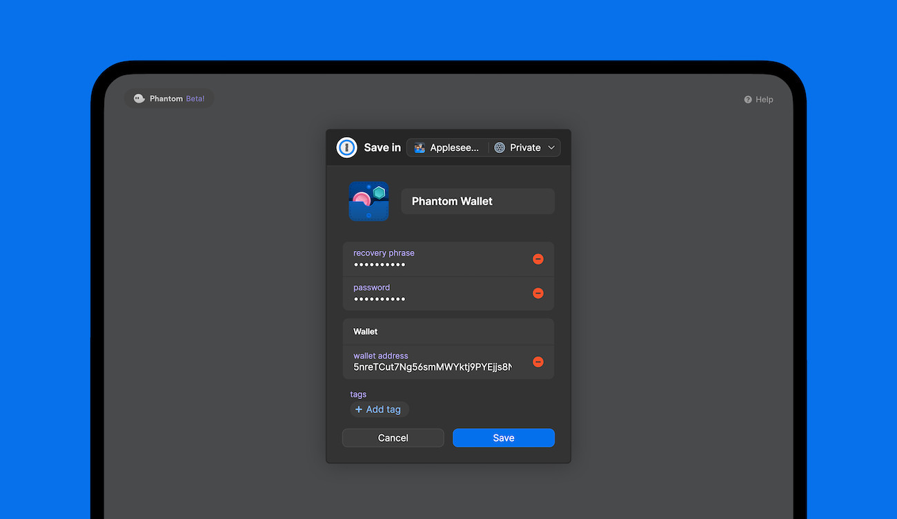 1password crypto wallet phantom