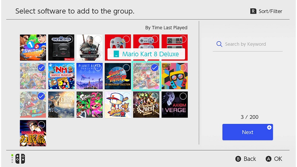 Nintendo Switch update groups select
